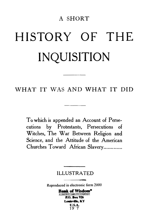 (image for) A Short History Of The Inquisition - Click Image to Close