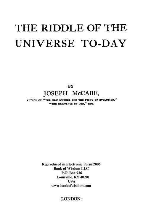 (image for) The Riddle of The Universe To-Day